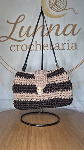 Bolsa Baby Marrom e Rosa em crochê feita à mão