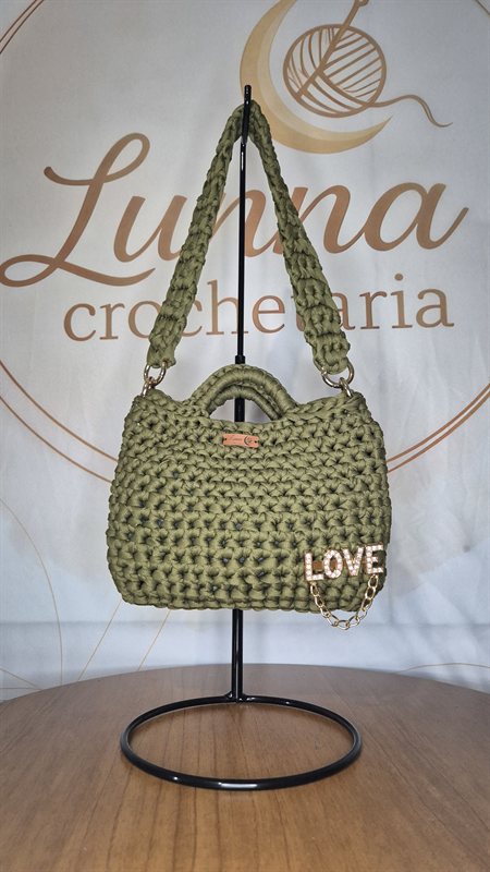 Bolsa Love Verde — bolsa de crochê feita à mão, cor verde