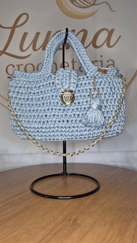 Bolsa Mao Azul Clara 1 — bolsa de crochê feita à mão, cor azul clara 1