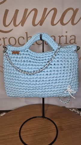 Bolsa Mao Azul Clara 2 em crochê feita à mão