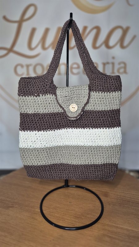 Bolsa Sacola Tons de Marrom — bolsa de crochê feita à mão, cor tons de marrom