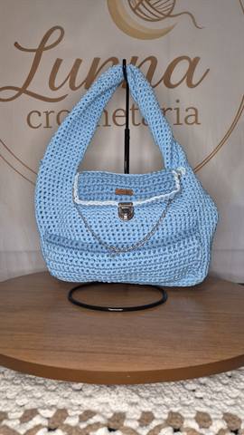 Bolsa Tote Azul Clara em crochê feita à mão