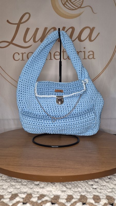 Bolsa Tote Azul Clara — bolsa de crochê feita à mão, cor azul clara