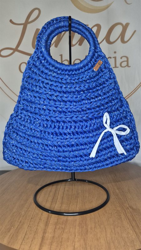 Bolsa Triangulo Azul — bolsa de crochê feita à mão, cor azul